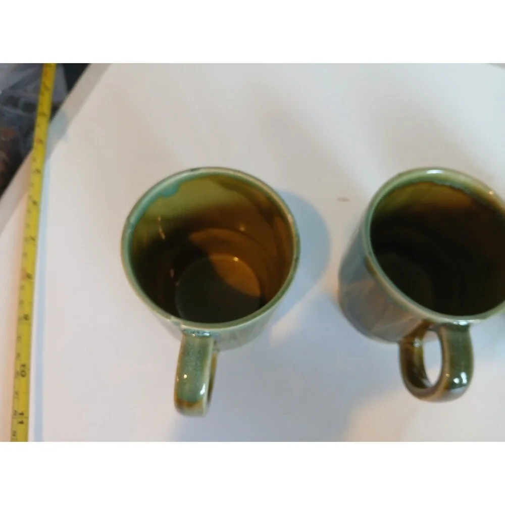 3 Vintage Retro stackable Made in Japan mug cup green drip 8 ounces